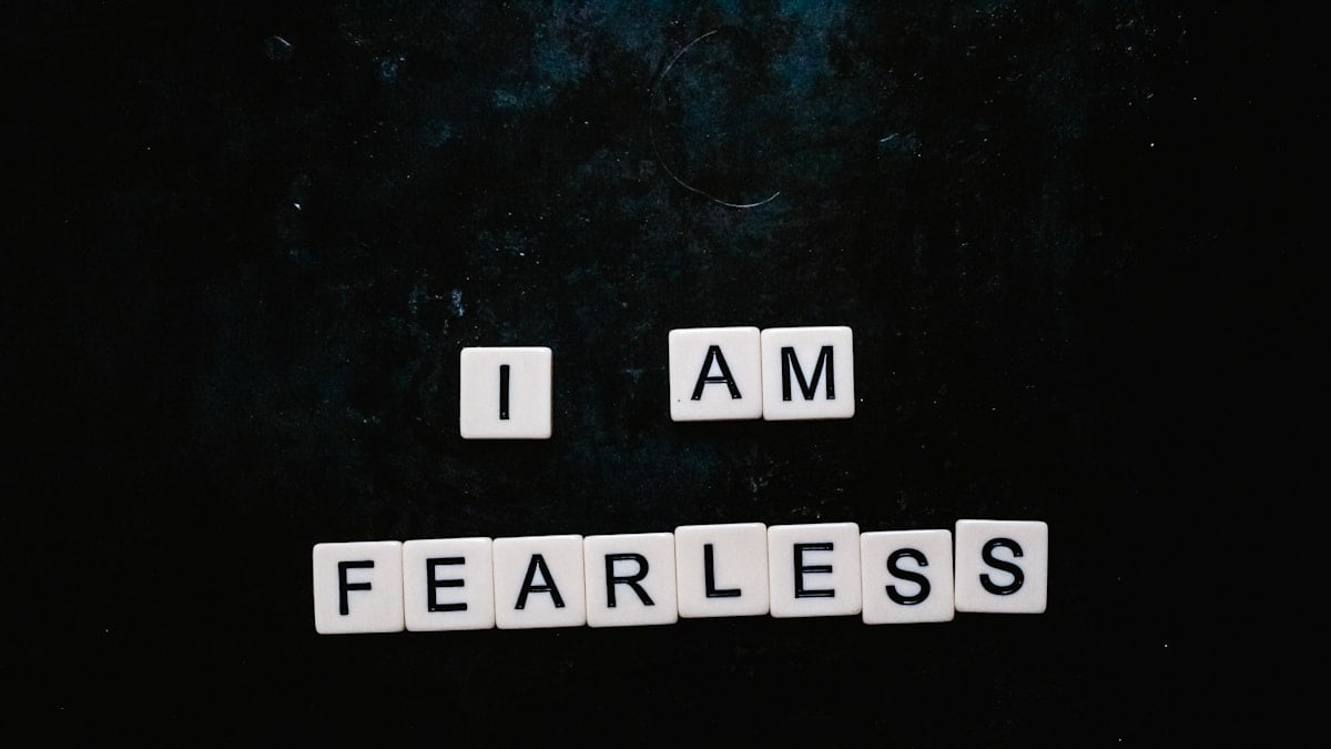 I am fearless spelt out using Scrabble letters flatlay